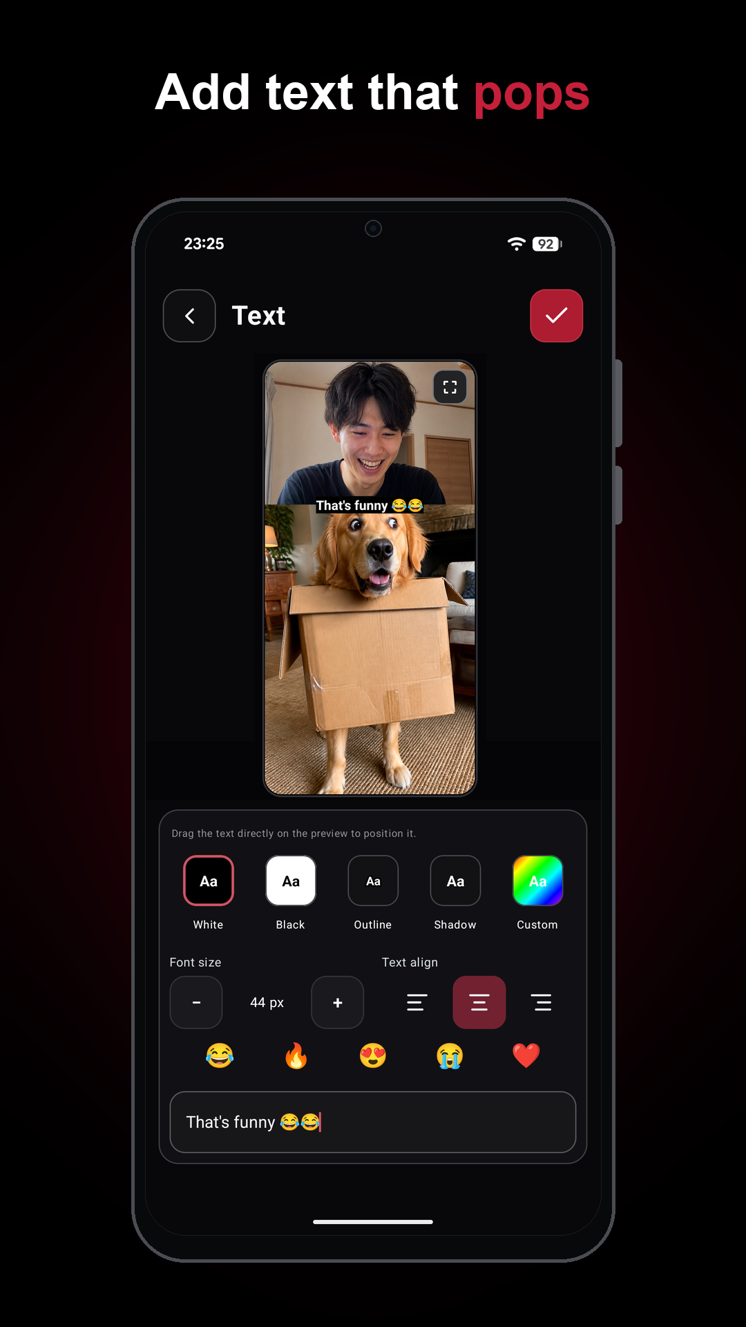 ReactOX text editor with styled text over a reaction video.